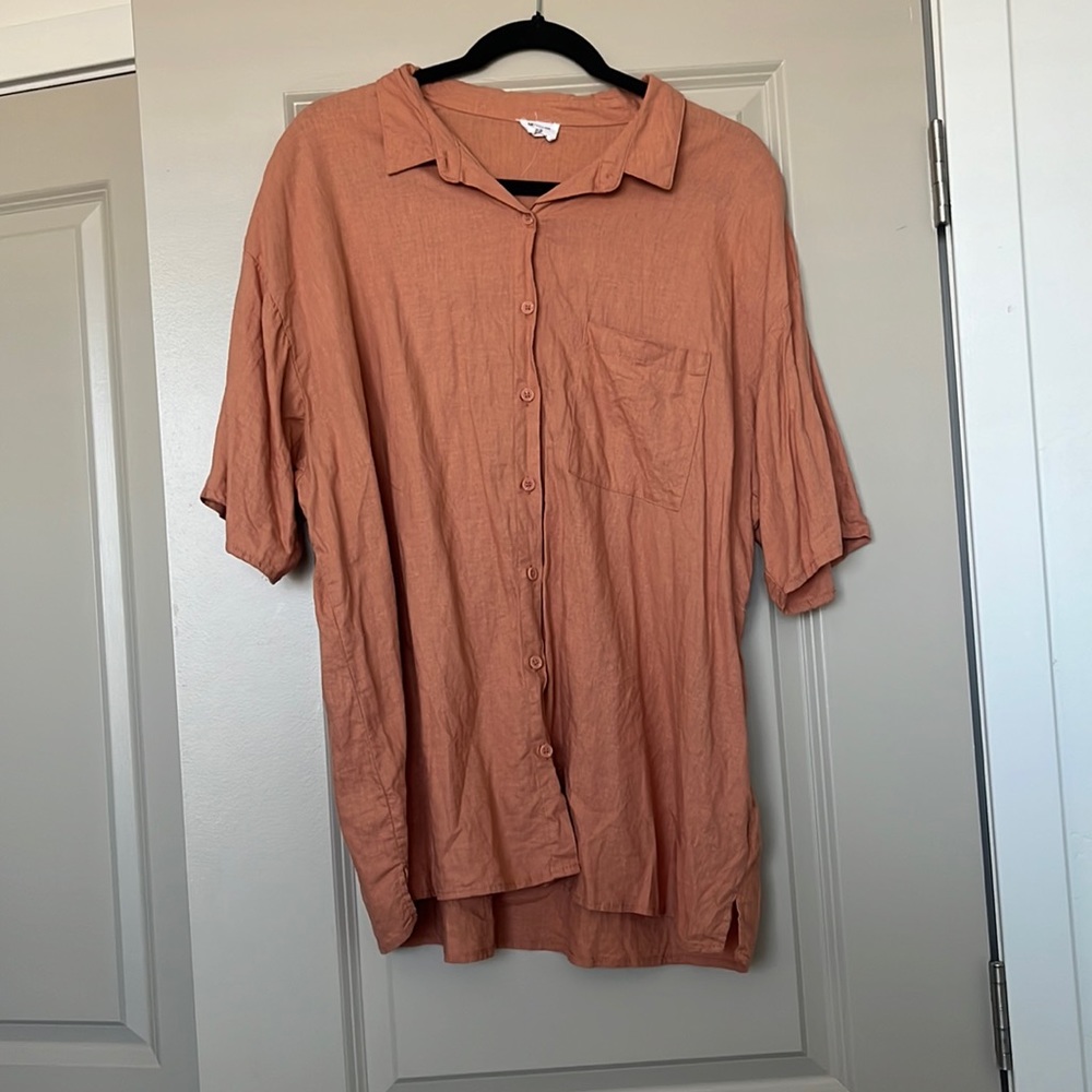 Orange Cotton On Linen Button Down